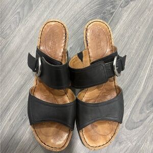 Born Black Leather Slide Sandals with Buckle
